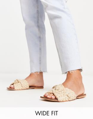 ASOS DESIGN Wide Fit - Flossie - Flache, gewebte Sandalen in Natur, weite Passform-Neutral