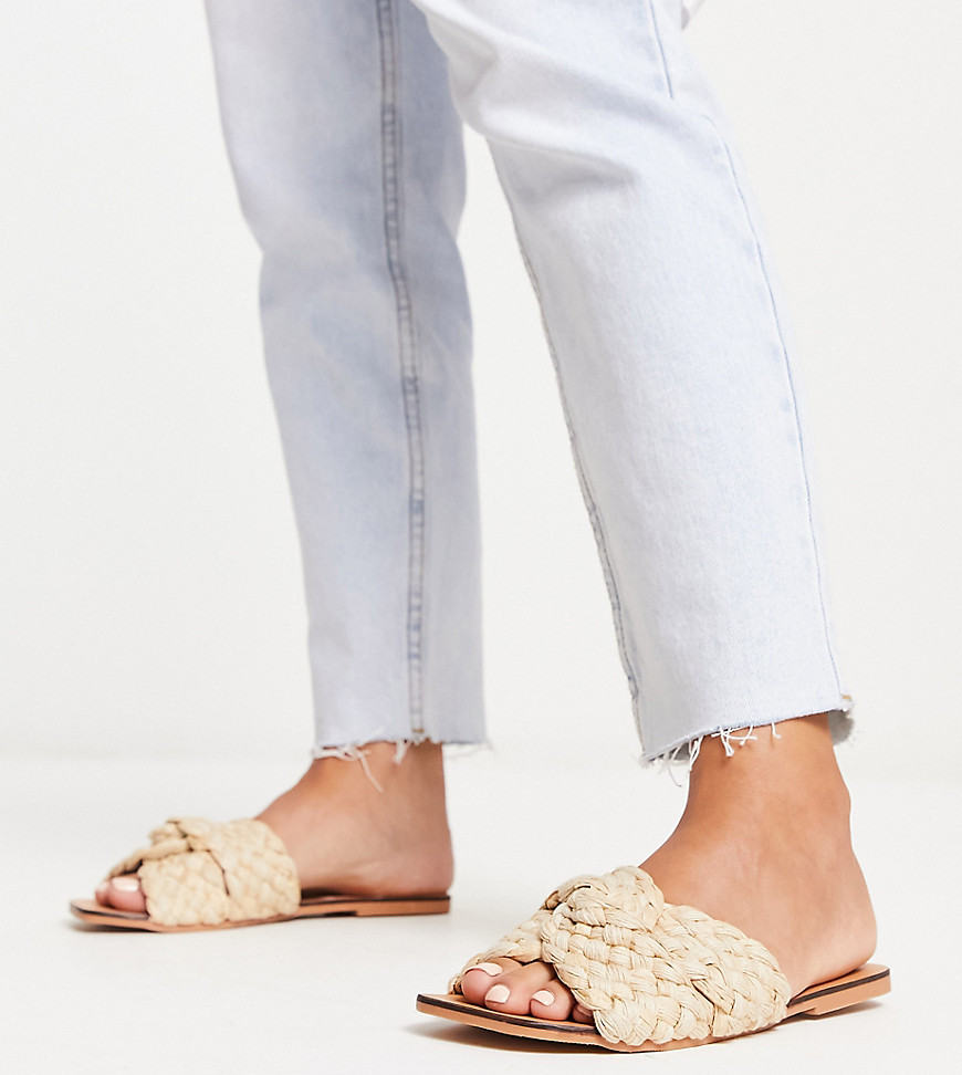 ASOS DESIGN Wide Fit Flossie woven flat sandal in natural-Neutral