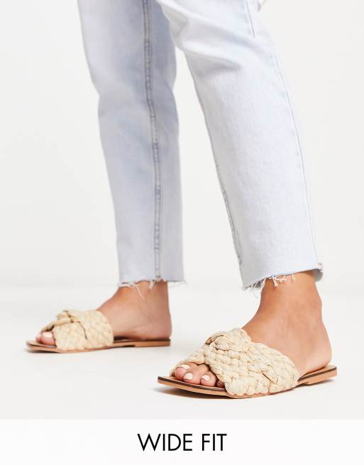 ASOS DESIGN Wide Fit Flossie woven flat sandal in natural