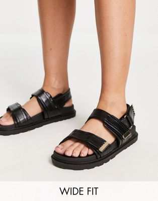ASOS DESIGN Wide Fit Flume sporty flat sandals in black