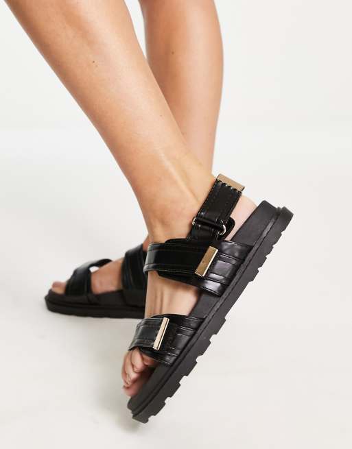 ASOS DESIGN Wide Fit Flume sporty flat sandals in black, 2 of 4