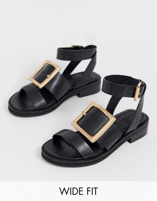 flat black sandals wide fit