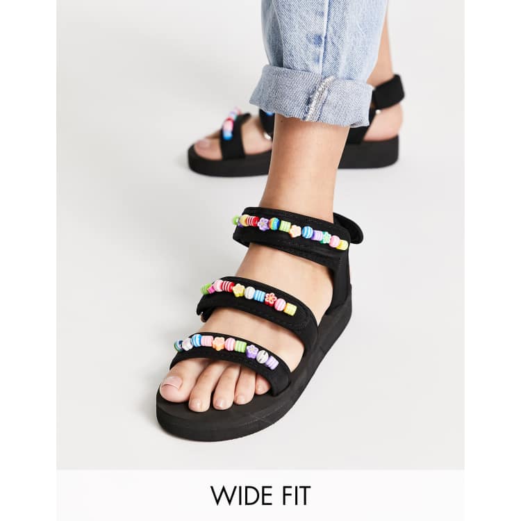 Asos Donna Scarpe Sandali Sandali sportivi Wide Fit Forget Me Not Sandali sportivi a pianta larga neri con perline 