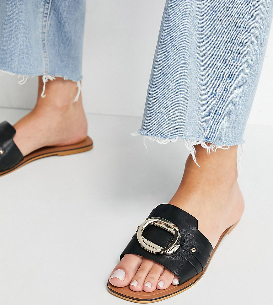 ASOS DESIGN Wide Fit Formal leather sandals with trim in black