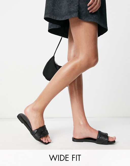 ASOS DESIGN Wide Fit Forty woven flat sandals in black