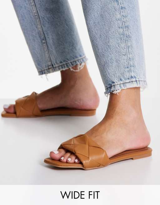 ASOS DESIGN Wide Fit Forty woven flat sandals in camel