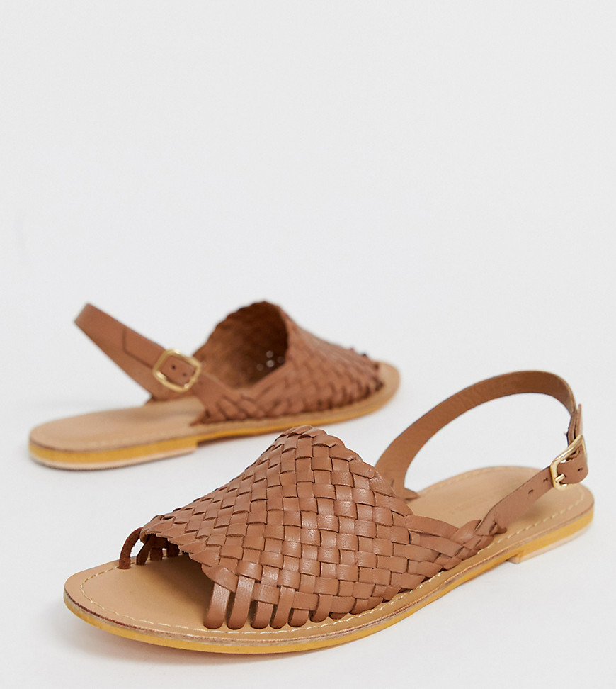 ASOS DESIGN Wide Fit Fraction flade sandaler i flettet skind-Tan