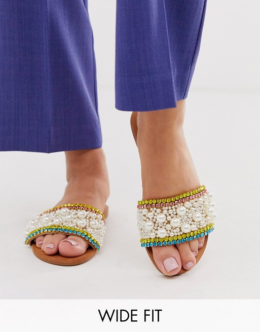 ASOS DESIGN Wide Fit Fragment embellished flat sandals