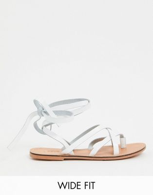 ASOS DESIGN Wide Fit Framed strappy leather sandal in white