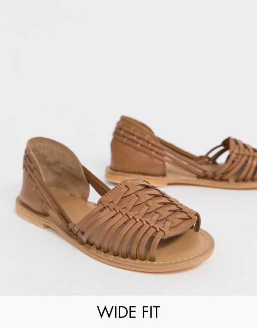 tan wide fit flat sandals