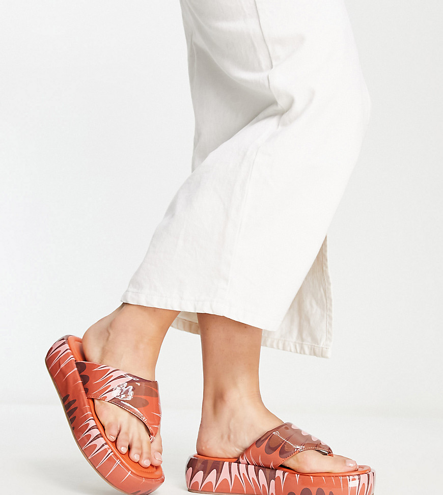 Asos Design Wide Fit Francesca Flatform Sandals In Retro Print-multi