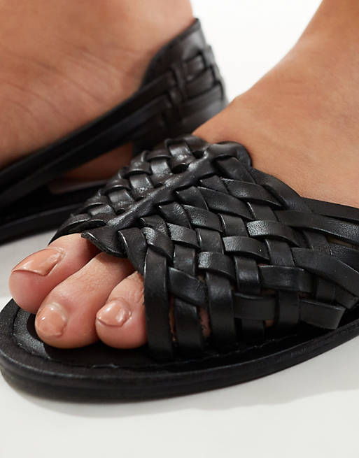 Women Flat Sandals/Wide Fit Francis leather woven flat sandals in black 