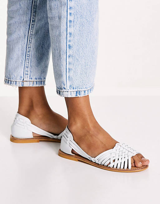 Shoes Flat Sandals/Wide Fit Francis leather woven flat sandals in white 