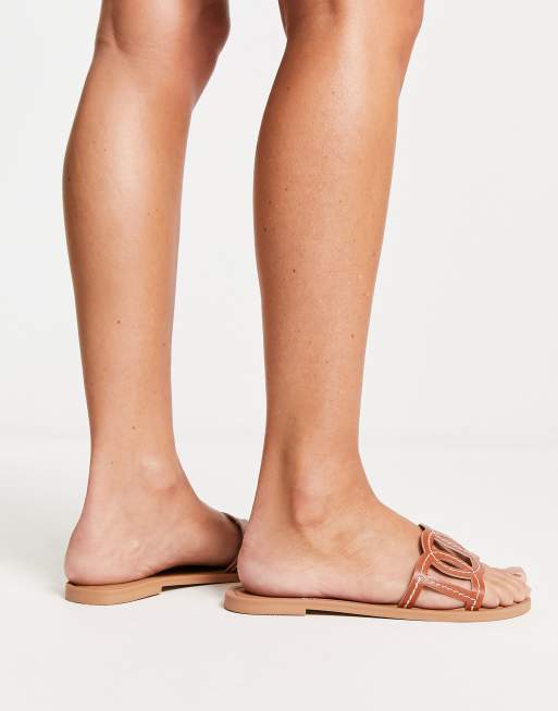 ASOS DESIGN Wide Fit Frappe flat sandals in tan