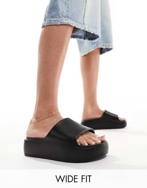 Fashion black wide fit flatforms