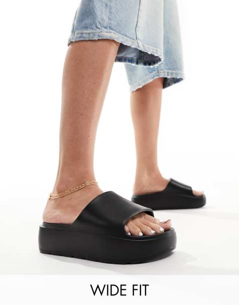 ASOS DESIGN Wide Fit - Freedom - Sliders nere con suola a carrarmato flatform e pianta larga - view 1
