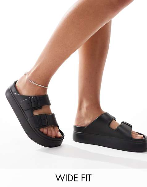 ASOS DESIGN Wide Fit - Freestyle - Sandales à semelle plateforme et double boucle - Noir - view 1