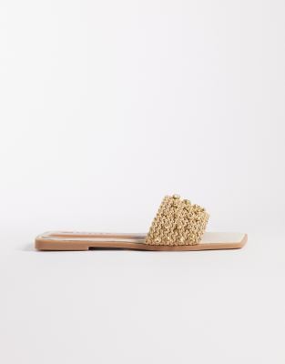 Asos Design Wide Fit Frida Beaded Flat Sandals With Colored Beads-neutral