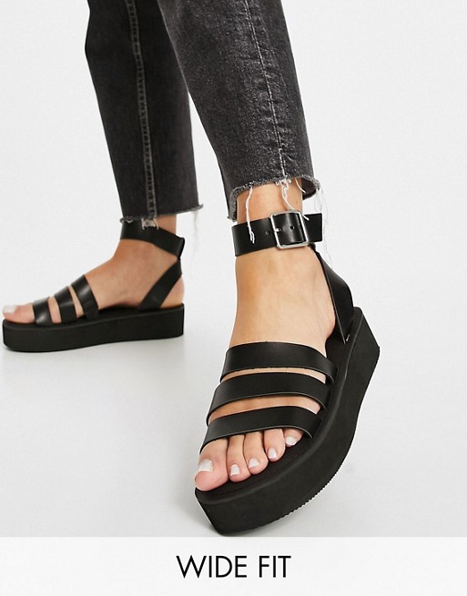 ASOS DESIGN Wide Fit Friendly chunky flatform sandals in black