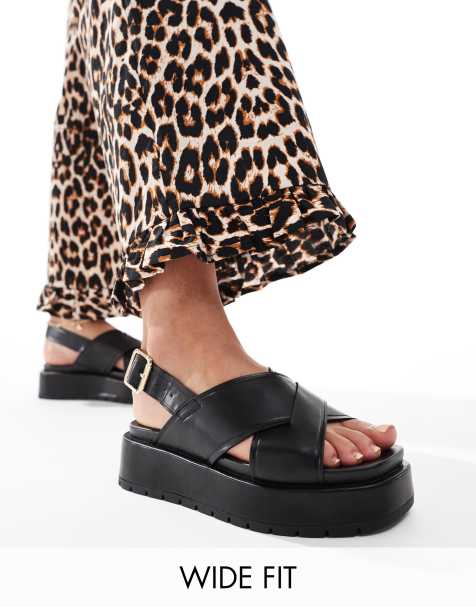 ASOS DESIGN Wide Fit Frosty chunky two-part sandals in black - view 1