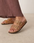 [ASOS DESIGN Wide Fit] ASOS DESIGN Wide Fit Funky beaded double strap flat sandals in amber-Brown 5 BRONZE MIX