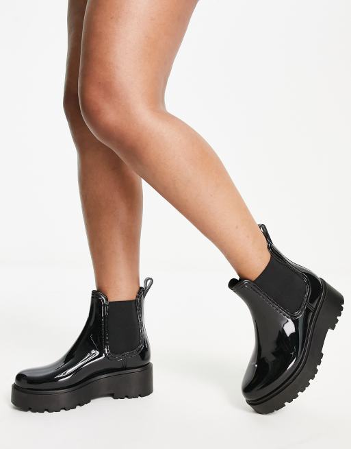 ASOS DESIGN Wide Fit Gadget chunky chelsea rain boots in black