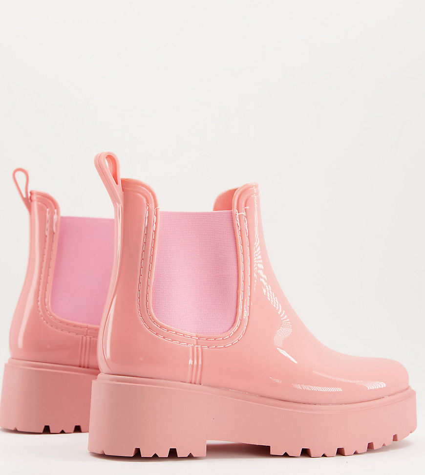 ASOS DESIGN Wide Fit Gadget chunky chelsea rain boots in pink