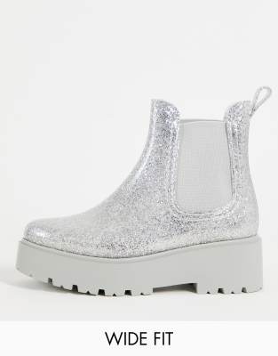 asos design gadget chunky chelsea wellies in clear