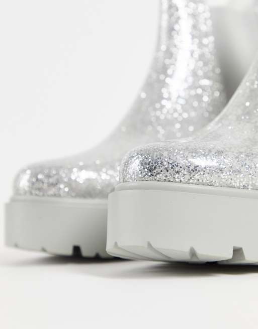 Silver glitter shop rain boots