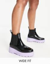 asos design gravity over the knee wellie boots in black