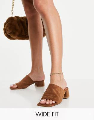 ASOS DESIGN Wide Fit Hadley block heeled mules in tan