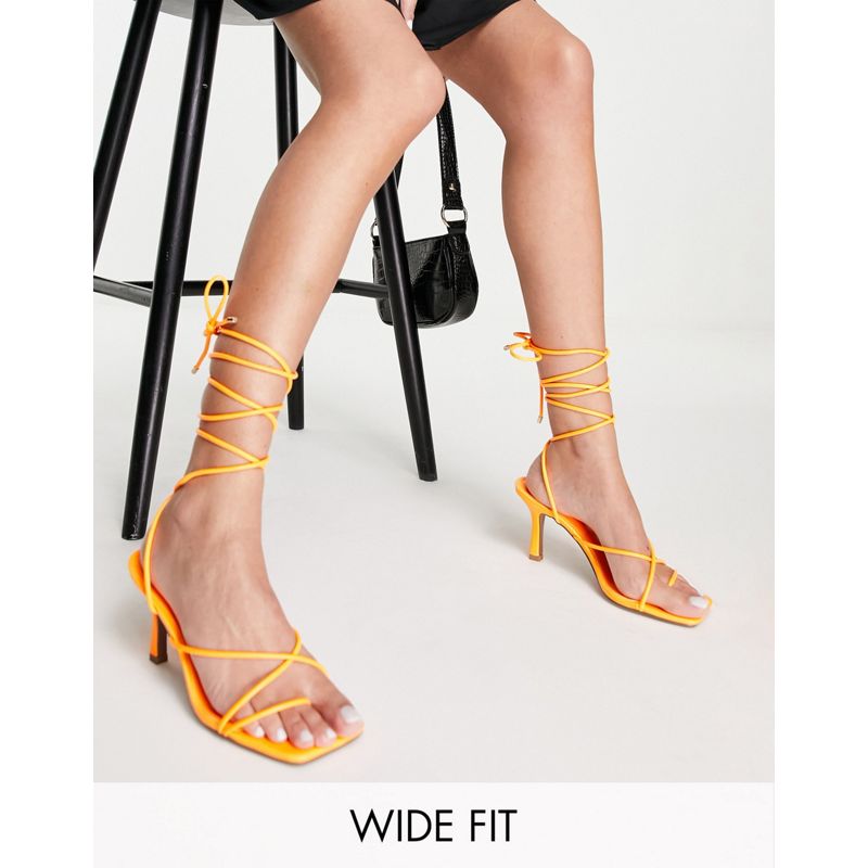 Scarpe con tacco Donna DESIGN Wide Fit - Hailey - Sandali a pianta larga con tacco medio e allacciatura alla gamba arancione