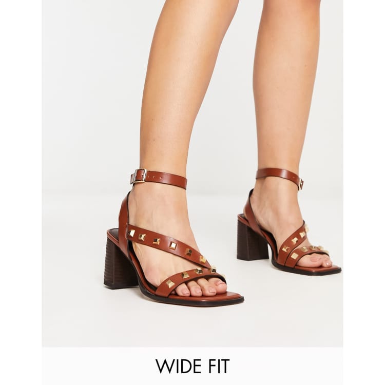 ASOS DESIGN Wide Fit Halter Studded Mid Heeled Sandals In, 48% OFF