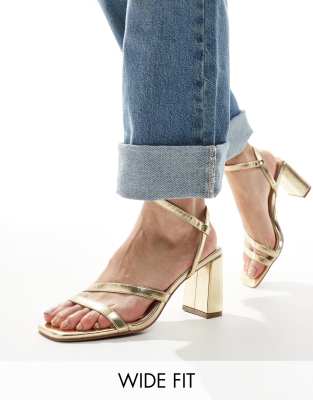 ASOS DESIGN - Wide Fit - Hampstead - Sandalen in Gold mit mittelhohem Absatz-Goldfarben