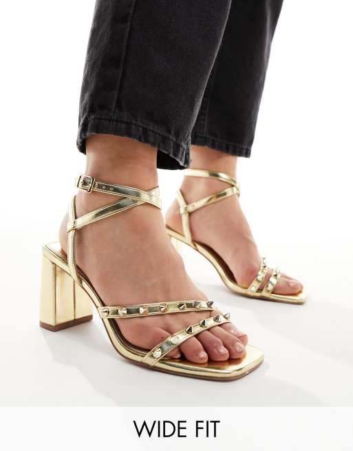 ASOS DESIGN Wide Fit Hayden knotted mid heeled sandals in natural  fabrication