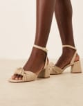 [ASOS DESIGN Wide Fit] ASOS DESIGN Wide Fit Hansel knotted mid heeled sandals in natural fabrication-Neutral 2 STONEFABRICATION