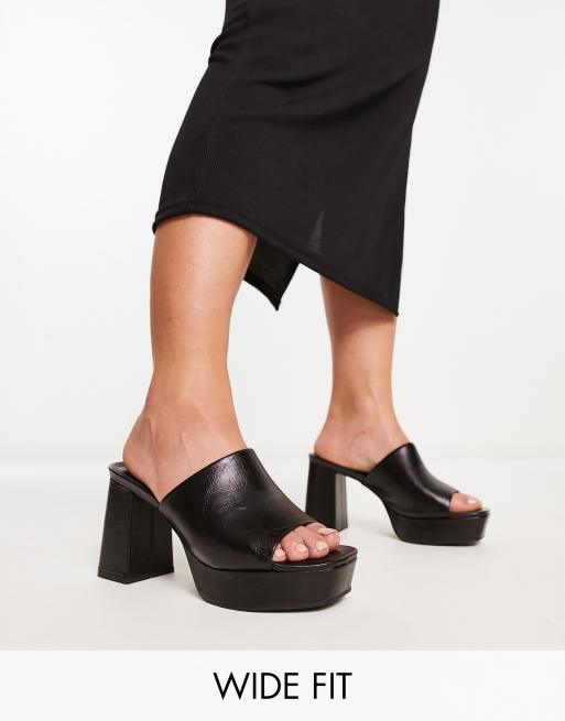 ASOS DESIGN Wide Fit - Harmonize - Mules à semelle plateforme et talon mi-haut - Noir 