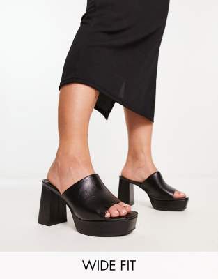 ASOS DESIGN Wide Fit - Harmonize - Pantoletten in Schwarz mit mittelhohem Absatz und Plateausohle, weite Passform-Black