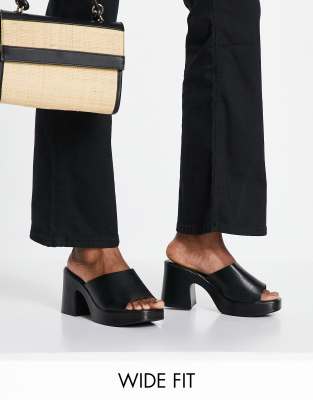 ASOS DESIGN Wide Fit Harper heeled mules in black