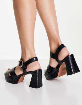 black croc platform sandals