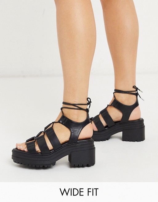 ASOS DESIGN Wide Fit Harrier chunky mid-heeled sandals in black
