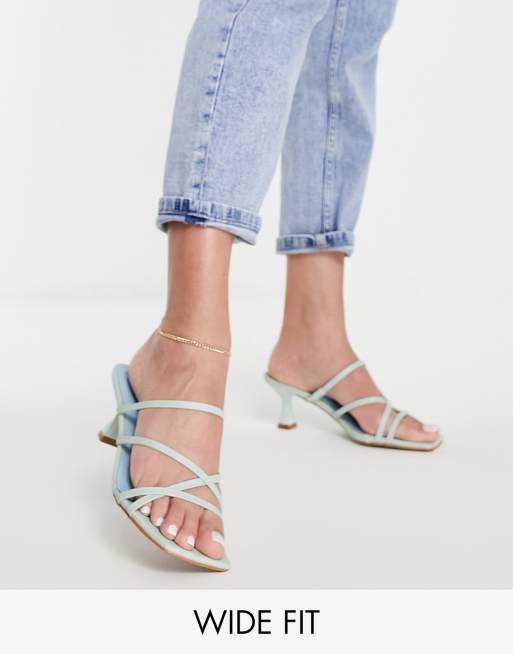 ASOS DESIGN Wide Fit Motto chain flat raffia mules in beige