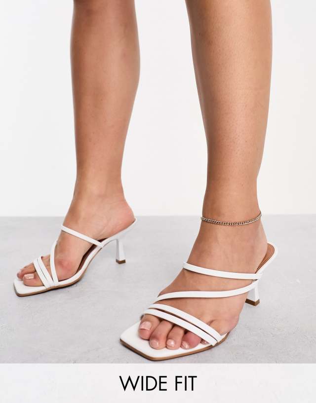 ASOS DESIGN Wide Fit Hartley strappy mid heel sandal mules in white