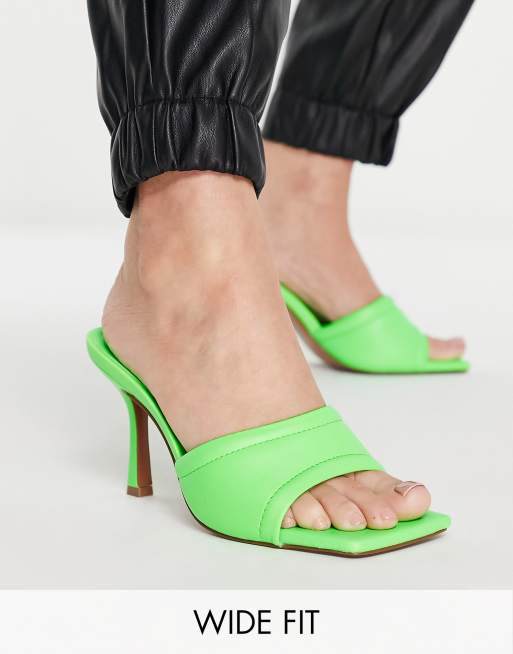 ASOS DESIGN Wide Fit Harvey mid heeled mule sandals in lime