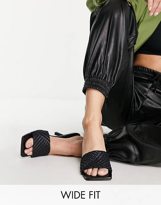 Shoes Heels/Wide Fit Harvey weave mid heeled mule sandals in black 