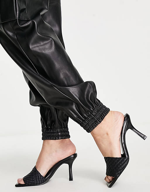 Shoes Heels/Wide Fit Harvey weave mid heeled mule sandals in black 