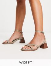 ASOS DESIGN Wide Fit Hayden knotted mid heeled sandals in natural  fabrication