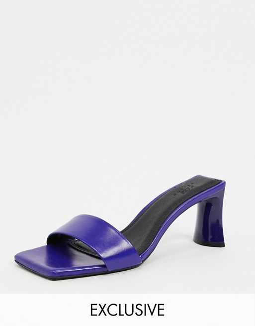 ASOS DESIGN Wide Fit Hasty premium leather mid-heeled mules in purple