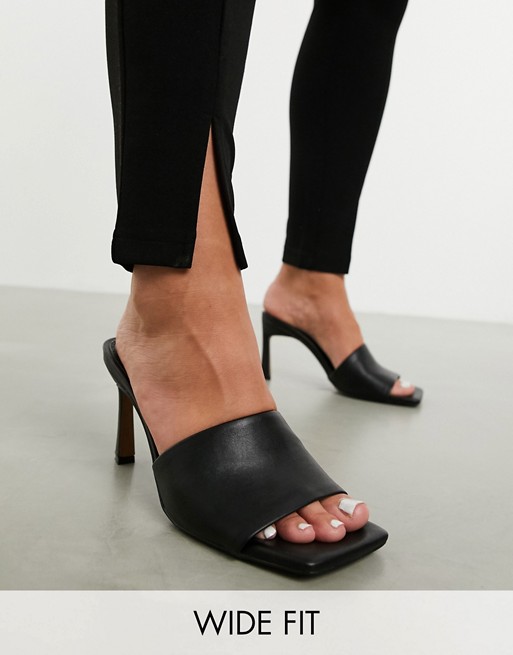 ASOS DESIGN Wide Fit Hattie mid-heeled mule sandals in black