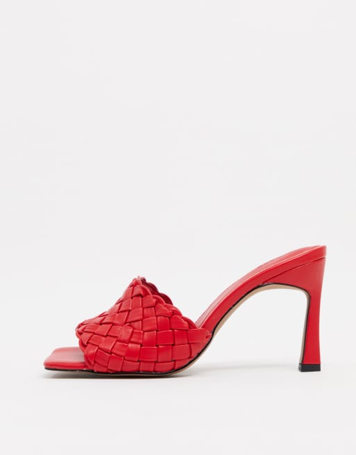 ASOS DESIGN Wide Fit Hattie mid heeled mule sandals in red weave